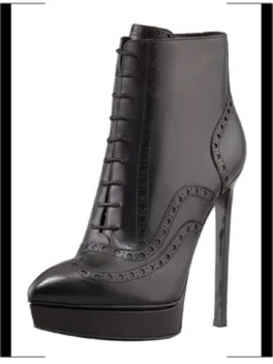 Yves Saint Laurent Shoes - YSL Classic Black Leather Lace-Up Platform Ankle Boots